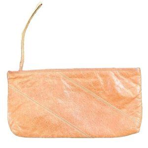 Vintage Halston Leather Emu Clutch Large Wristlet Brown 14x7 inches Zip Closure